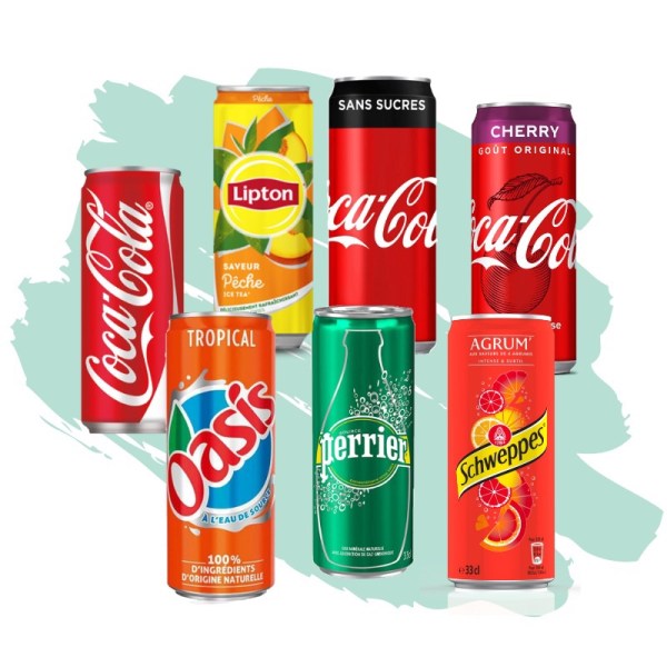 Palette Coca, Fanta, Cherry, Oasis tropico, Perrier, Lipthon, Orangina…etc 33 cl Palette Coca, Fanta, Cherry, Oasis tropico, Perrier, Lipthon, Orangina…etc 33 cl